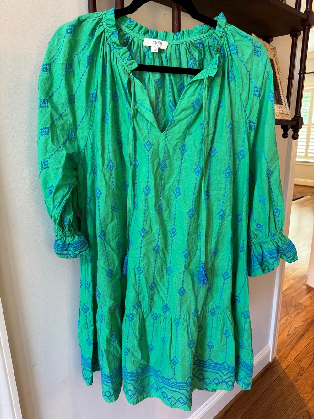 Umgee Teal-Green Embroidered Tassel Tunic